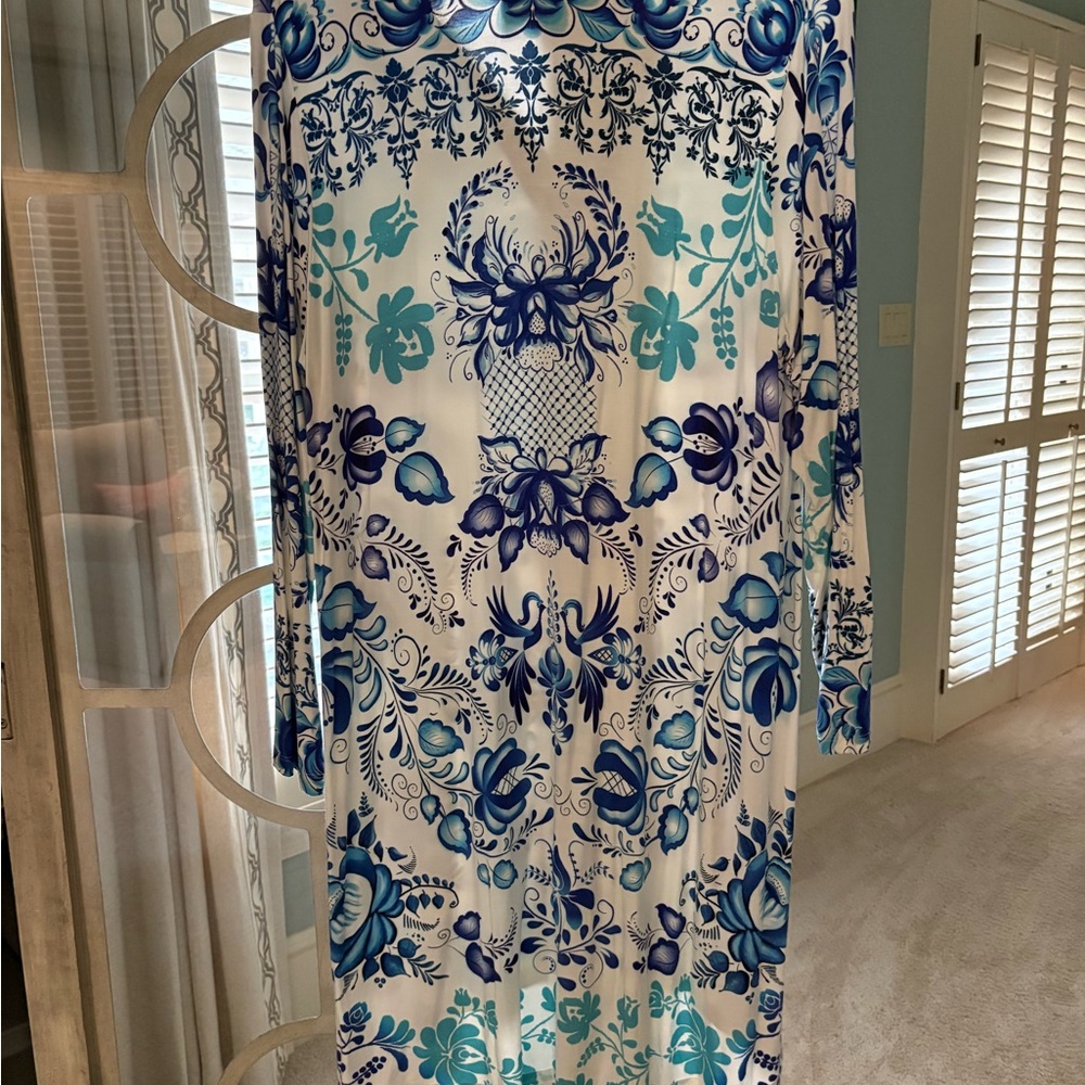 Johnny Was Blue and White Midi Dress